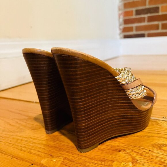 Coach Beatriz Women Sz 6.5 Wedge Heel Platform Sandal Gold Tan Brown Slingback - Picture 14 of 16